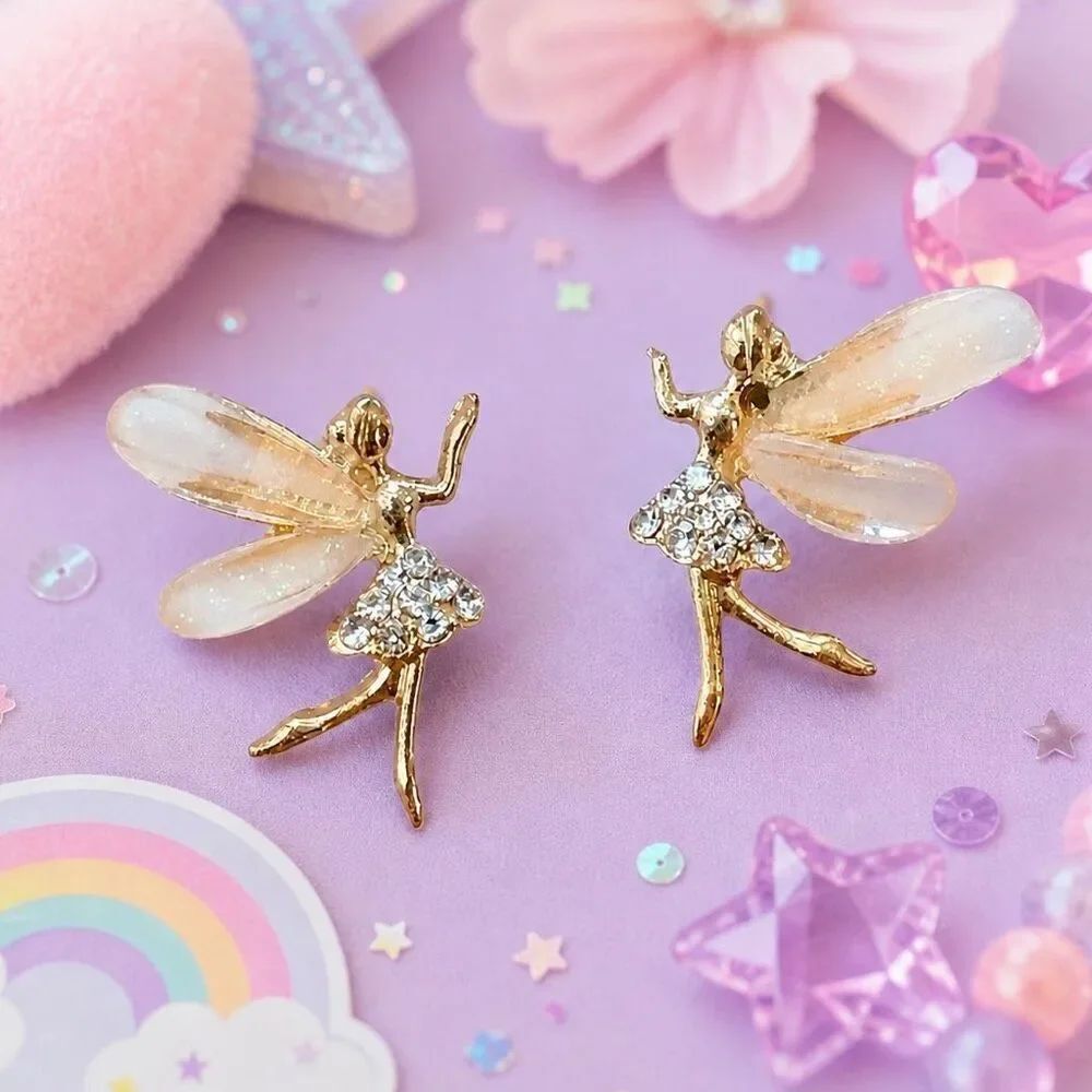Girl’s Fairy Tinkerbell Earrings - Fairycore Angel Wings